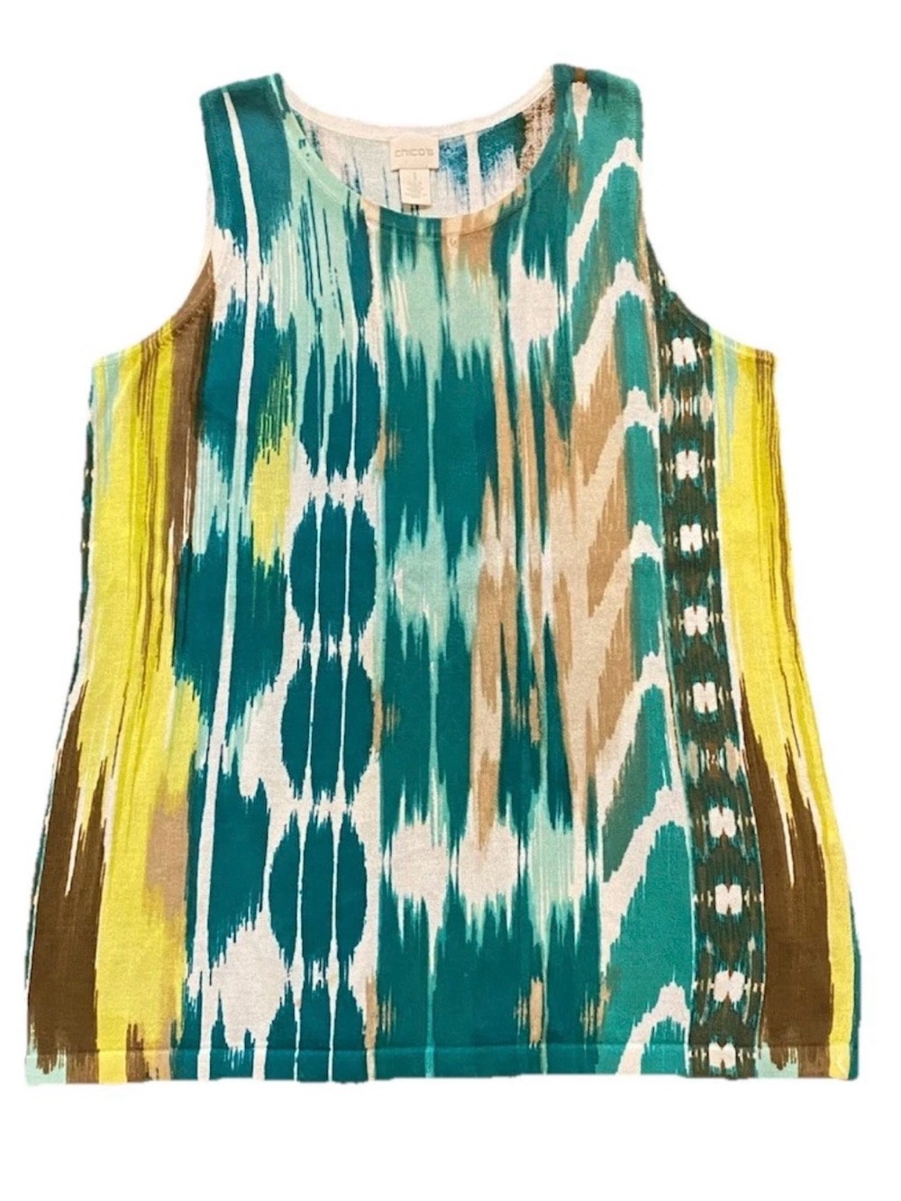 Chico's green & Yellow Sleeveless Printed Tank Top sweater. Chico’s size 1